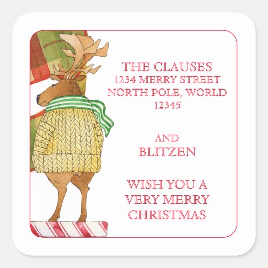 BLITZEN RENDIEREN Kleine adresenvelop afdichtingen Vierkante Sticker (Voorkant)