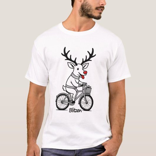 Blitzen The Reindeer Riding a Bike T-shirt (Voorkant)