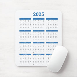 Bliue en Wit 2025 Jaar in een oogopslag Kalender Muismat
