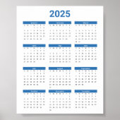 Bliue en Wit 2025 Jaar in een oogopslag Kalender Poster (Voorkant)