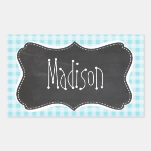 Blizzard Blue Gingham;  krijtbord look Rechthoekige Sticker