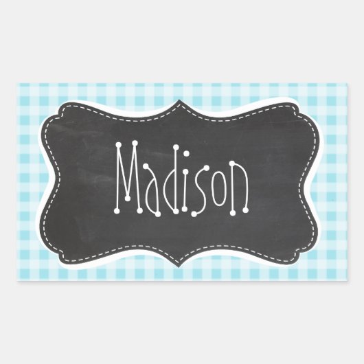 Blizzard Blue Gingham;  krijtbord look Rechthoekige Sticker (Voorkant)