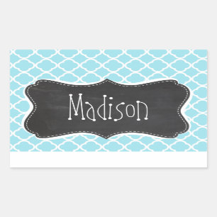 Blizzard Blue Quatrefoil;  krijtbord look Rechthoekige Sticker