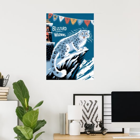 Blizzard Warning Snow Leopard - Winterberg Poster (Thuiskantoor)