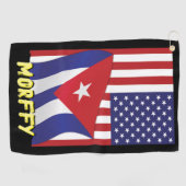 BLK3X: Monogram Cubaanse / Amerikaanse vlag golfha Golfhanddoek (Horizontaal)