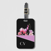 Blk Classy Monogrammed Pinks Botanisch Bagagelabel (Voorkant (verticaal))
