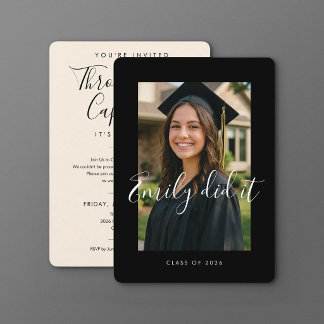 BLK & CREAM 2026 | Diploma-uitnodiging met foto Kaart