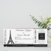 Blk Eiffel Tower boarding Pass Weduwen Uitnodiging (Staand voorkant)
