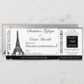 Blk Eiffel Tower boarding Pass Weduwen Uitnodiging (Voorkant / Achterkant)
