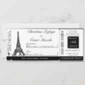 Blk Eiffel Tower boarding Pass Weduwen Uitnodiging (Voorkant)