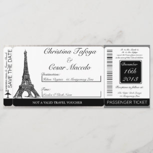 Blk Eiffel Tower boarding Pass Weduwen Uitnodiging