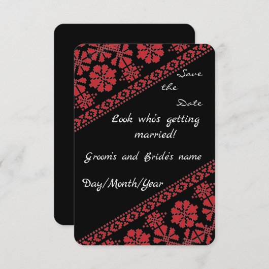 Blk en Rd Tatreez Wed. Save/the/Date Notice Save The Date (Voorkant / Achterkant)