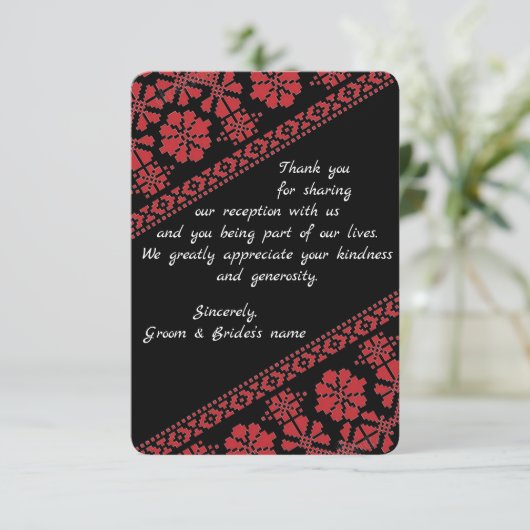 Blk en Rd Tatreez Weddenschap Hartelijk dank Save The Date (Staand voorkant)