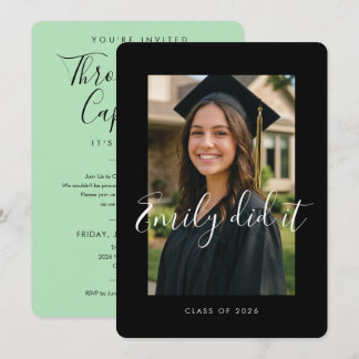 BLK & GREEN 2026 | Graduation Invite with Photo Kaart