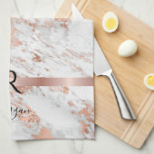 Blk naam/Monogram Wit+Roos Goud Marmer Glitter 2 Theedoek (Quarter Fold)