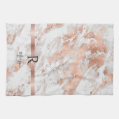 Blk naam/Monogram Wit+Roos Goud Marmer Glitter 2 Theedoek (Horizontaal)