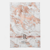 Blk naam/Monogram Wit+Roos Goud Marmer Glitter 2 Theedoek (Verticaal)