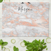 Blk Naam/Monogram Wit/Rosé Goud Marmer Glitter 2 Theedoek (Gevouwen)