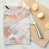 Blk Naam/Monogram Wit & Roze Goud Marmer Glitters Theedoek (Quarter Fold)