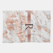 Blk Naam/Monogram Wit & Roze Goud Marmer Glitters Theedoek (Horizontaal)