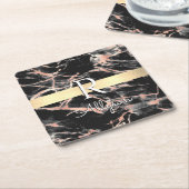 Blk & Roos Gold Marble Gold Bar, whitenaam monogra Kartonnen Onderzetters (Schuin)