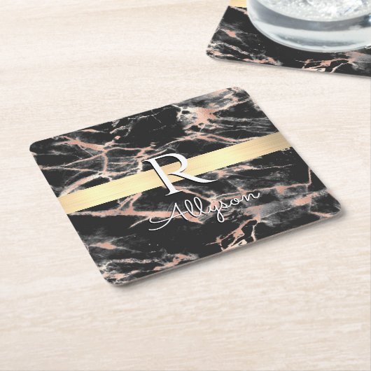 Blk & Roos Gold Marble Gold Bar, whitenaam monogra Kartonnen Onderzetters (Schuin)