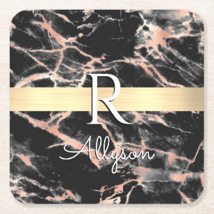 Blk & Roos Gold Marble Gold Bar, whitenaam monogra Kartonnen Onderzetters