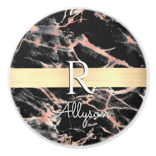 Blk & Roos Gold Marble Gold Bar, whitenaam monogra Keramische Knop