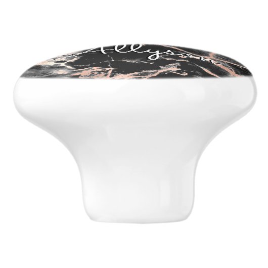 Blk & Roos Gold Marble Gold Bar, whitenaam monogra Keramische Knop (Zijkant)