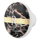 Blk & Roos Gold Marble Gold Bar, whitenaam monogra Keramische Knop (Rechts)