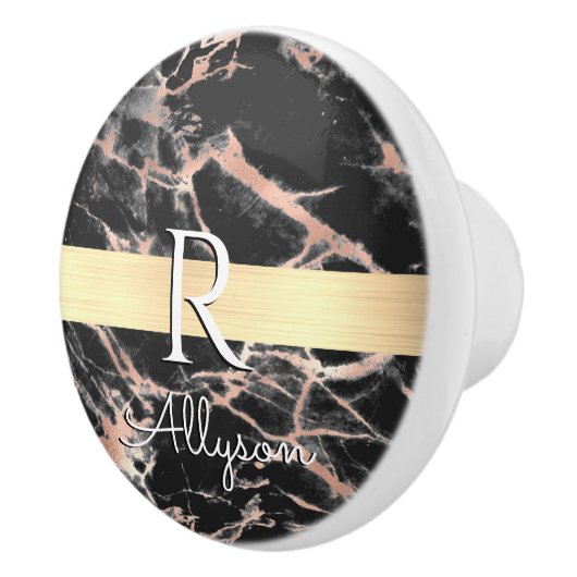 Blk & Roos Gold Marble Gold Bar, whitenaam monogra Keramische Knop (Rechts)
