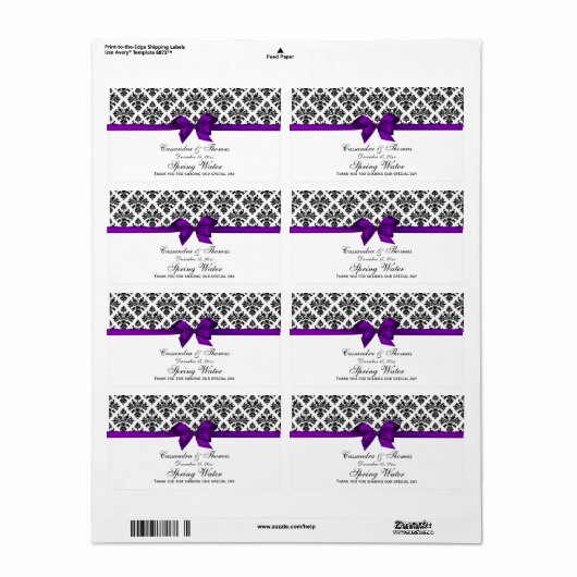  Blk Whisasje Damask Paars H WaterLabel Etiket (Full Sheet)