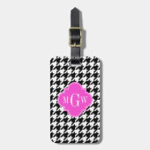 Blk Whoundstooth Hot Pink Quatrefoil 3 Monogram Bagagelabel (Voorkant verticaal)