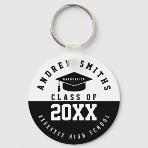 blk witte afstudeerder sleutelhanger met naam en k