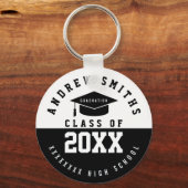 blk witte afstudeerder sleutelhanger met naam en k (Voorkant)