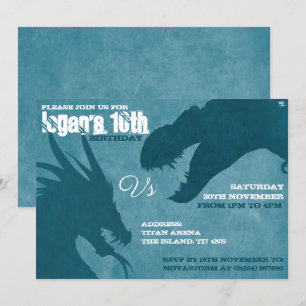 Bllue Dragon Vs T-Rex Silhouette-uitnodigingen Kaart