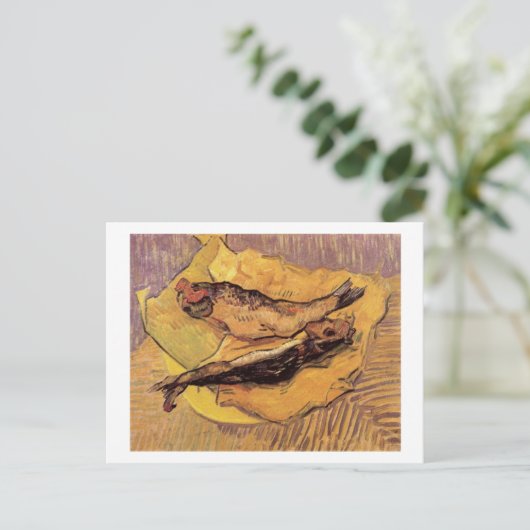 Bloaters op geel papier, Vincent van Gogh Briefkaart (Staand voorkant)