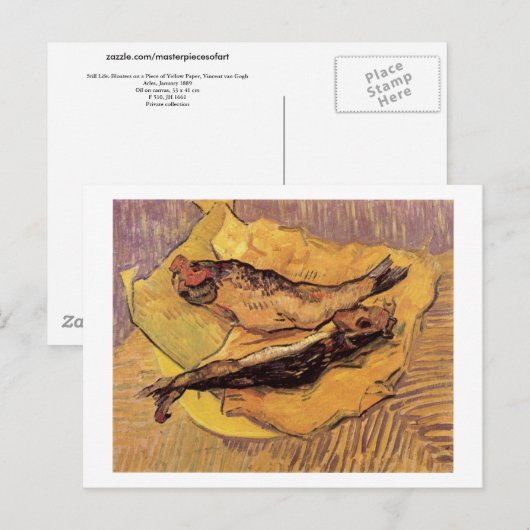 Bloaters op geel papier, Vincent van Gogh Briefkaart (Voorkant / Achterkant)