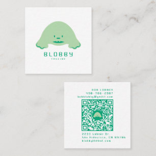 Blob Karakter Logo   Leuke Mascotte met QR-code Vierkante Visitekaartje