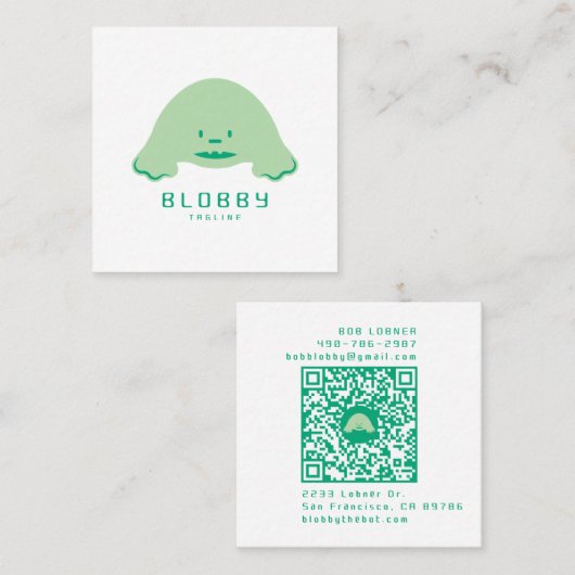 Blobby Character Logo | Fun Mascot with QR code Vierkante Visitekaartje (Voorkant / Achterkant)