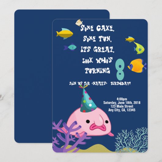 Blobfish Gepersonaliseerde naam Birthday Party Kaart (Voorkant / Achterkant)