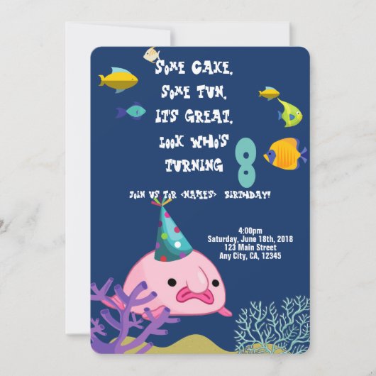 Blobfish Gepersonaliseerde naam Birthday Party Kaart (Voorkant)