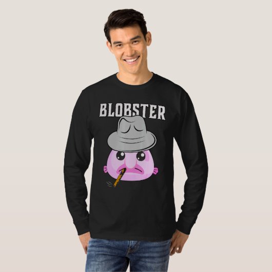 Blobfish Mobster Blobster Fish Fedora Pet en Ciga T-shirt (Voorkant volledig)