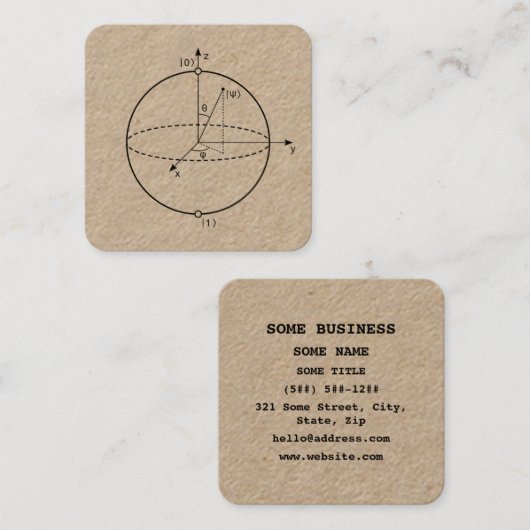 Bloch Sphere | Quantum Bit (Qubit) Physics / Math Vierkante Visitekaartje (Voorkant / Achterkant)