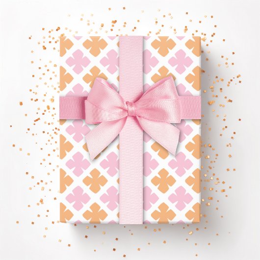 Block Diamond Clover in Pink and Orange Cadeaupapier