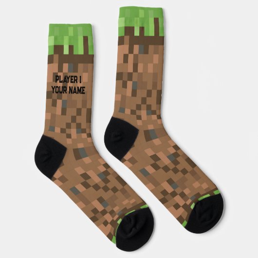 Block Gamer Pixel Dirt Sokken - Aangepaste naam (Rechts)