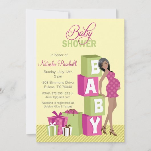 Block Girl Baby shower Invitation African American Kaart (Voorkant)