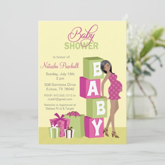 Block Girl Baby shower Invitation African American Kaart (Staand voorkant)