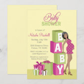 Block Girl Baby shower Invitation African American Kaart (Voorkant / Achterkant)