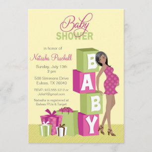 Block Girl Baby shower Invitation African American Kaart